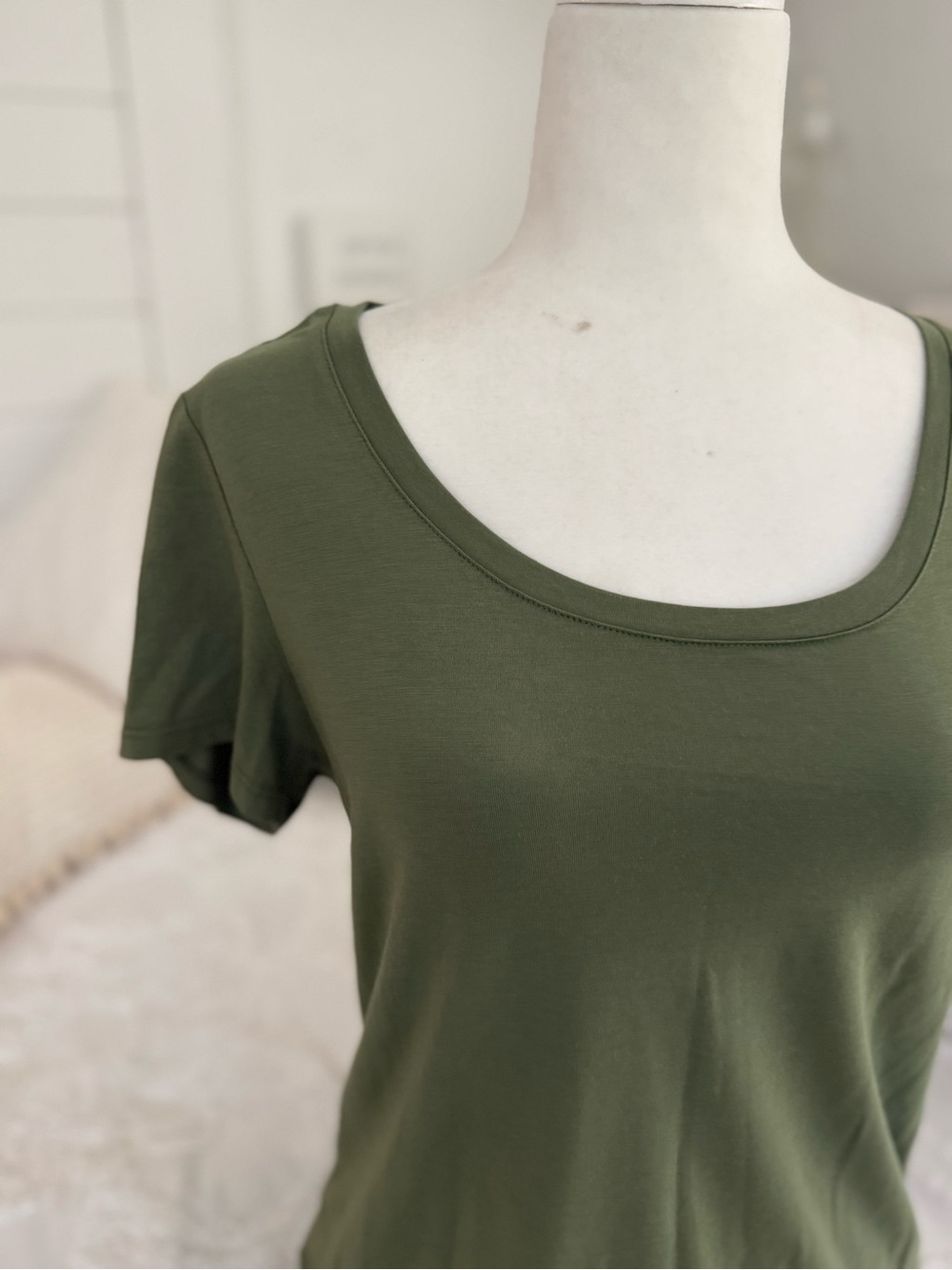 Quince Olive Green Scoop Neck Short Sleeve Top - Picture 4 of 10